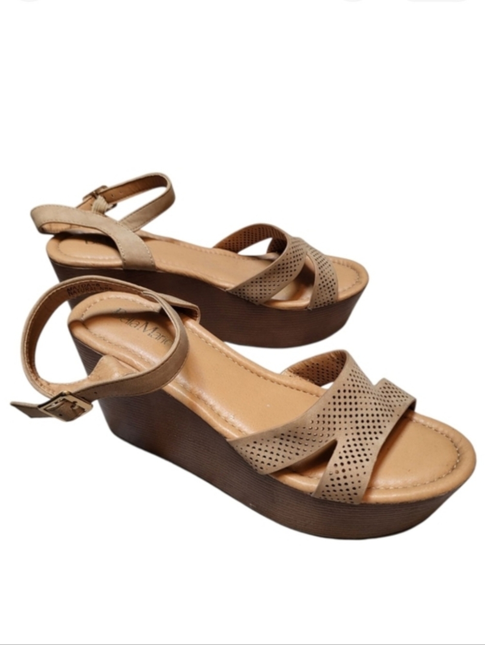 Bella Marie Maida-5 Natural Beige Nude Wedge Sandals - Size 9